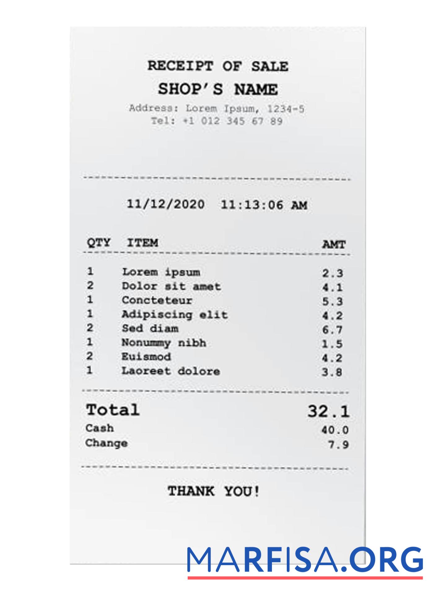 Blank SHOP'S payment receipt template